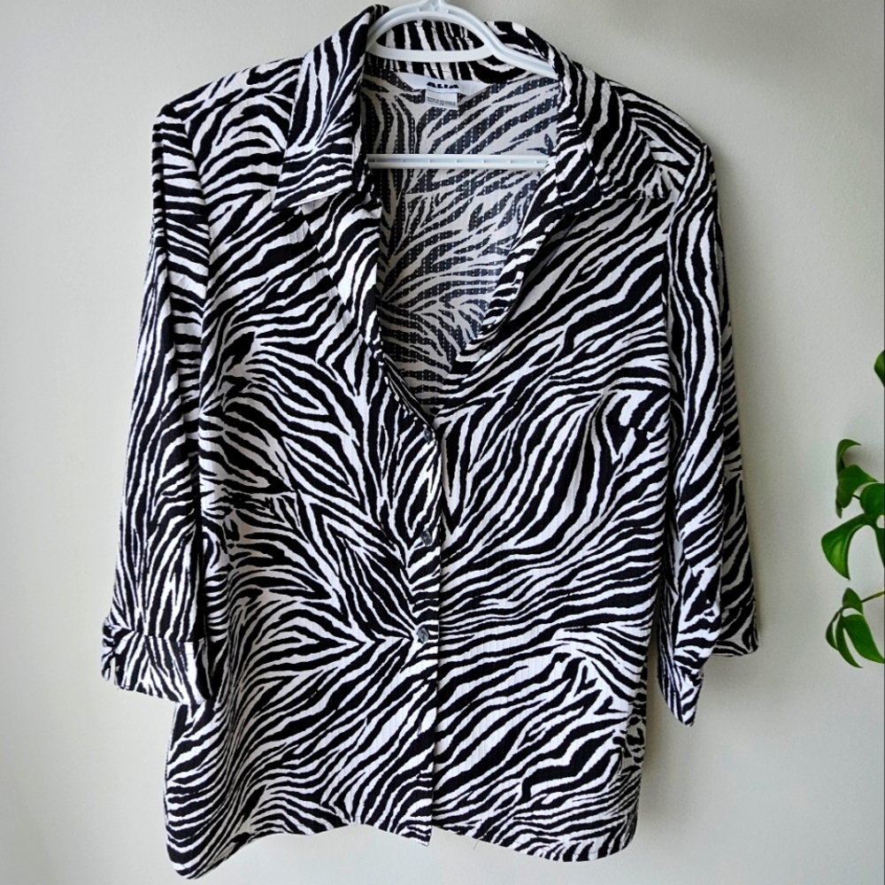 Alia Zebra Animal Print Long Sleeve Blouse Button Up Shirt